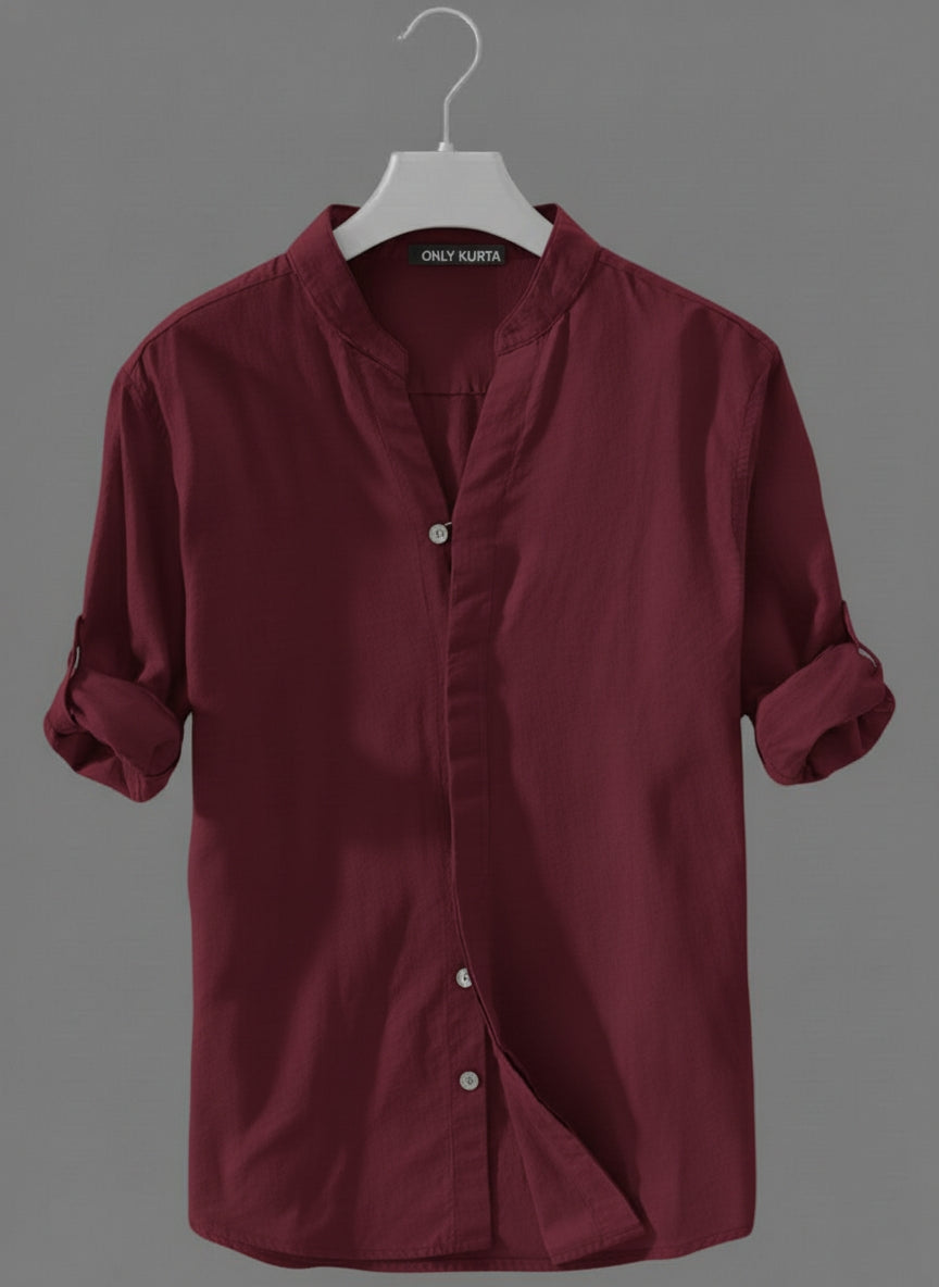 Men’s Classic Maroon Kurta Cotton Shirt