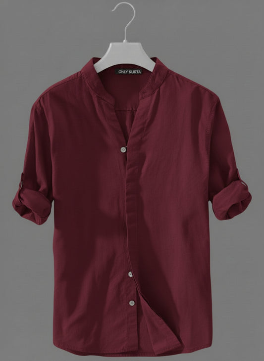 Men’s Classic Maroon Kurta Cotton Shirt