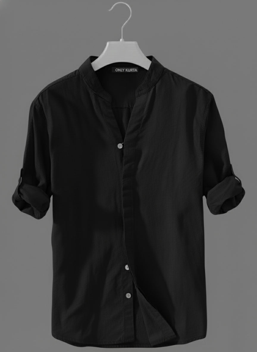 Men’s Classic Black Kurta Cotton Shirt