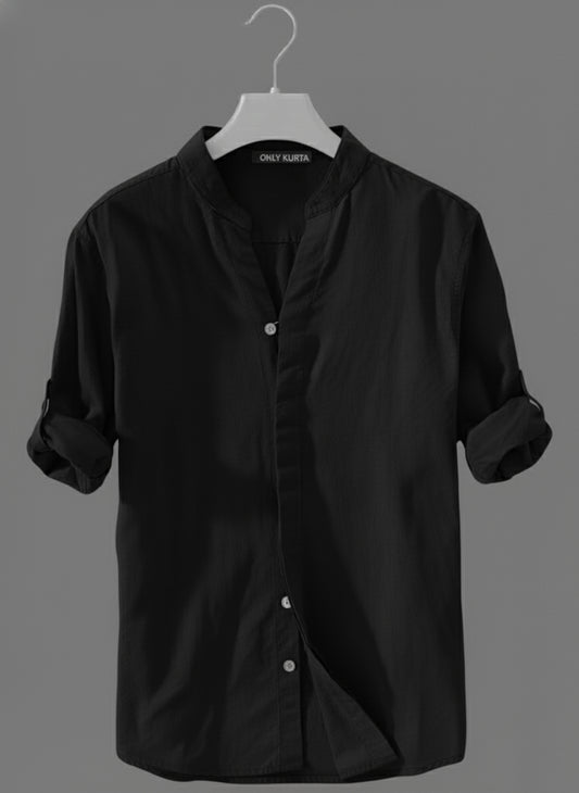 Men’s Classic Black Kurta Cotton Shirt